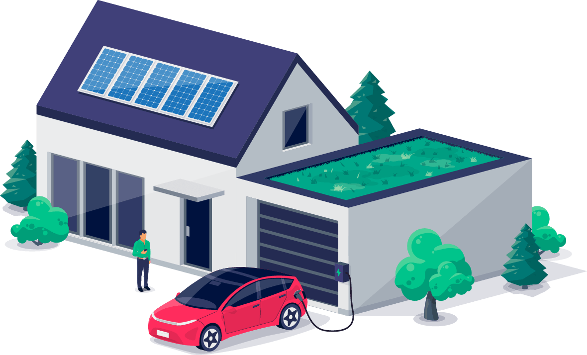 太陽光発電と蓄電池が設置された家のイメージ